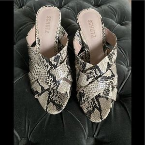 Schutz Snakeprint open toe fun shoes
